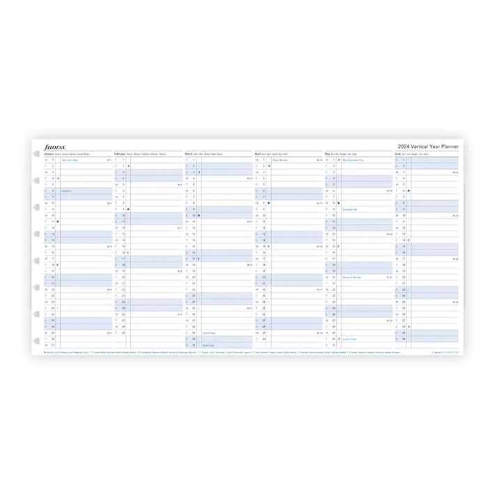 Filofax Пълнител за тефтер, А5, за 2024 година, 1 година на страница в разгъвка