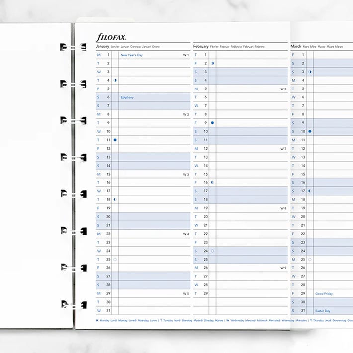 Filofax Пълнител за тефтер, А5, за 2024 година, 1 година на страница в разгъвка