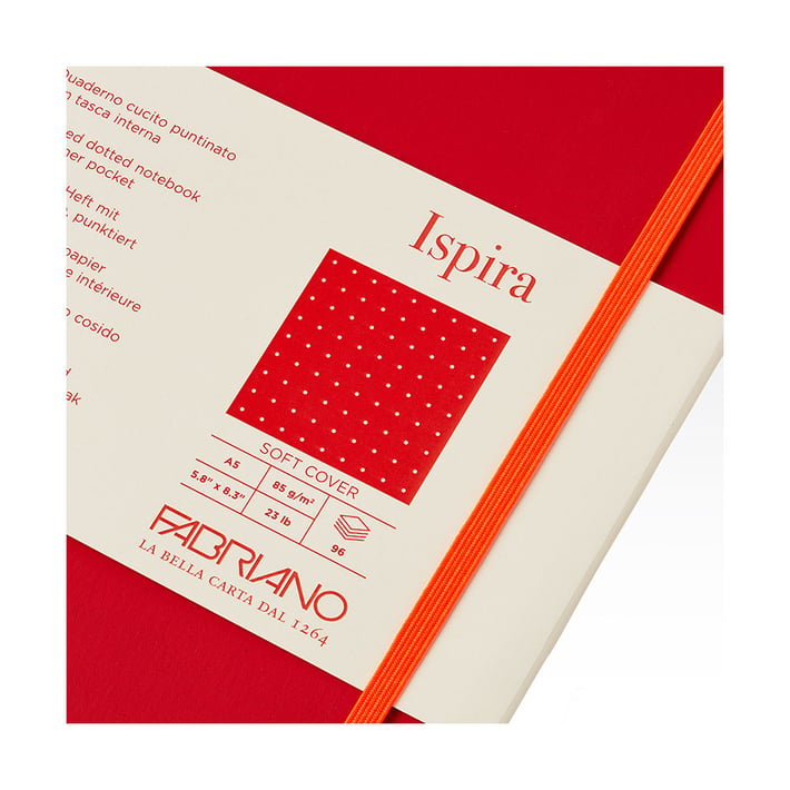 Fabriano Тетрадка Ispira, A5, на точки, шита, мека корица, 96 листа, червена