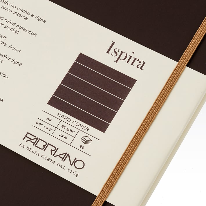 Fabriano Тетрадка Ispira, A5, широки редове, шита, твърда корица, 96 листа, кафява