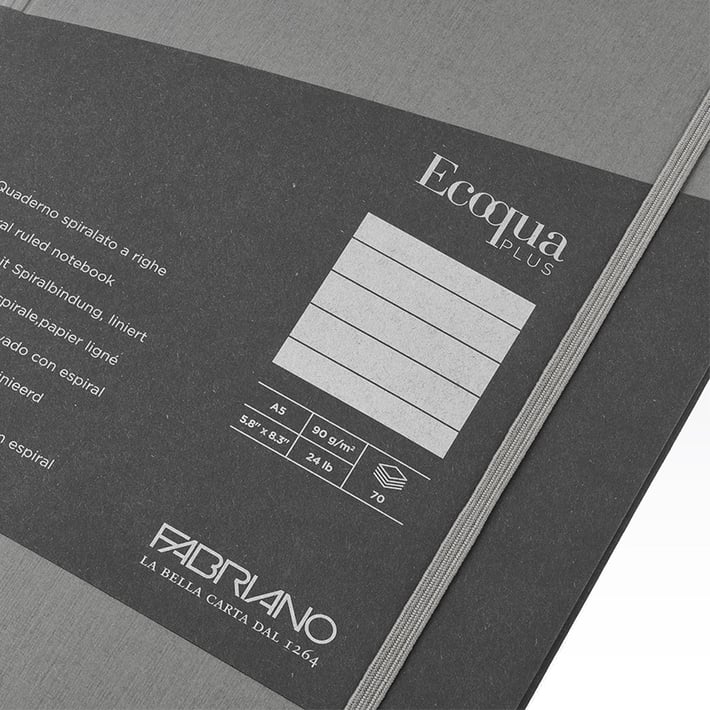 Fabriano Тетрадка Ecoqua+, A5, картонена корица, със скрита спирала, 70 листа, антрацит