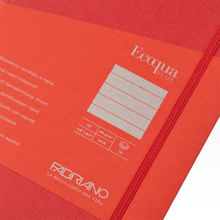 Fabriano Тетрадка Ecoqua+, A5, картонена корица, със скрита спирала, 70 листа, малина