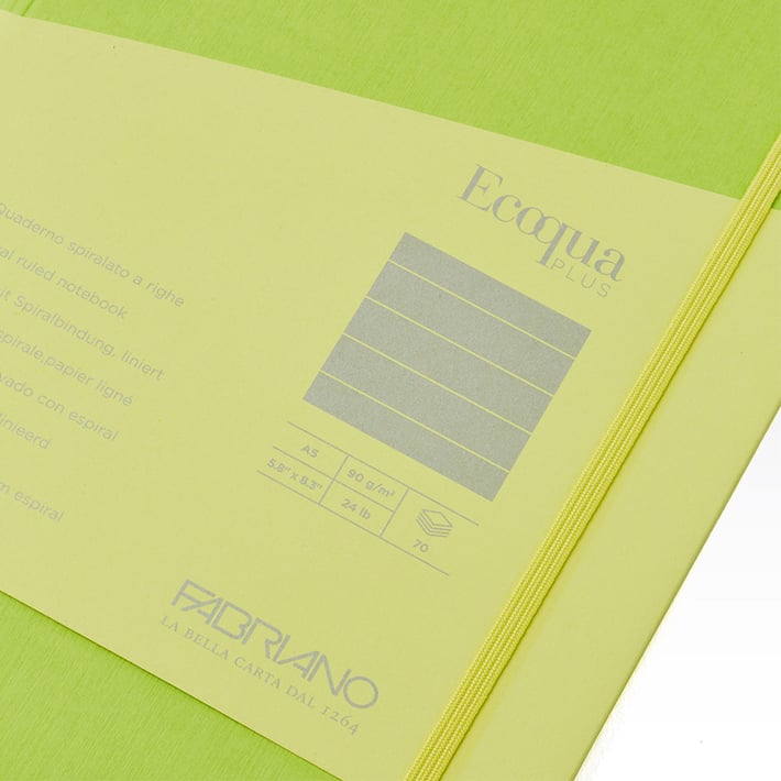 Fabriano Тетрадка Ecoqua+, A5, картонена корица, със скрита спирала, 70 листа, лайм