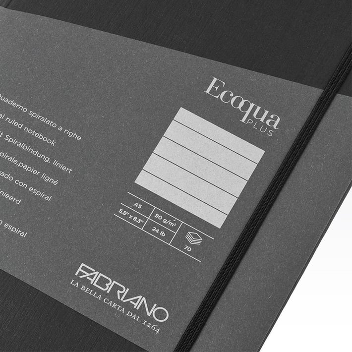 Fabriano Тетрадка Ecoqua+, A5, картонена корица, със скрита спирала, 70 листа, черна