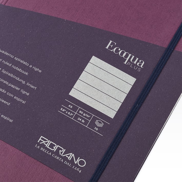 Fabriano Тетрадка Ecoqua+, A5, картонена корица, със скрита спирала, 70 листа, лилава