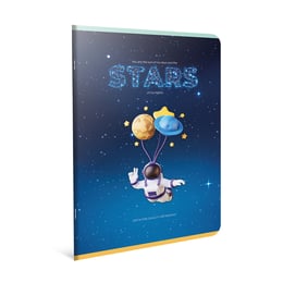 Gipta Тетрадка Stars А4, бяла хартия, широки редове, картонена корица, шита, 60 листа