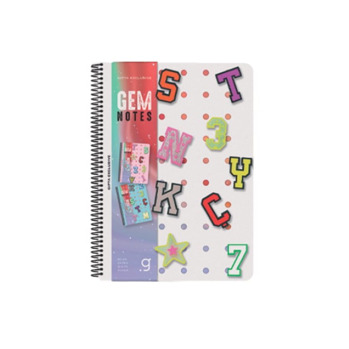 Gipta Тетрадка Gem Notes, A5, бяла хартия, широки редове, PP корица, със спирала, 80 листа