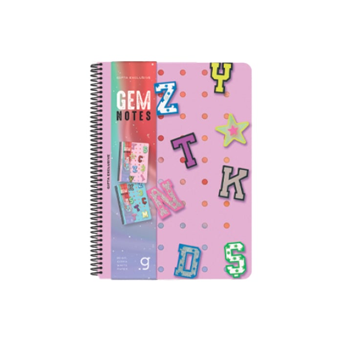 Gipta Тетрадка Gem Notes, A5, бяла хартия, широки редове, PP корица, със спирала, 80 листа