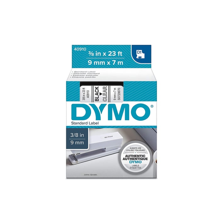 Dymo Лента 40910, 9 x 7 m, черни букви/прозрачен фон