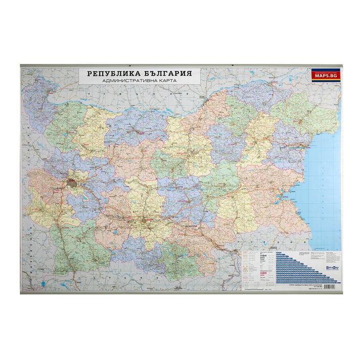 DataMap Стенна карта на България, административна, 100 x 70 cm, мащаб 1:530 000