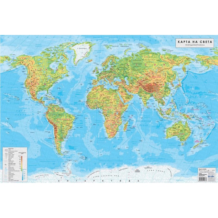 Стенна карта на света, физическа, 100 x 70 cm