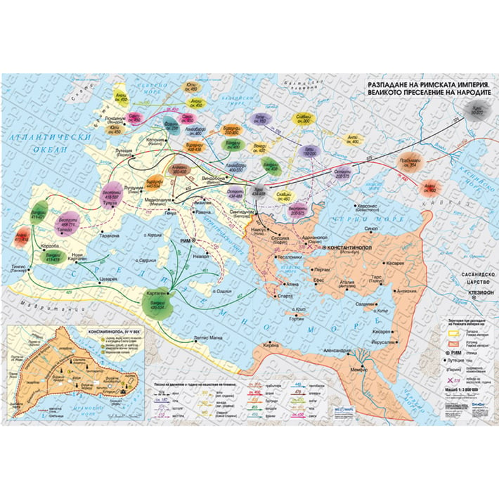 Карта Разпадане на римската империя. Великото преселение