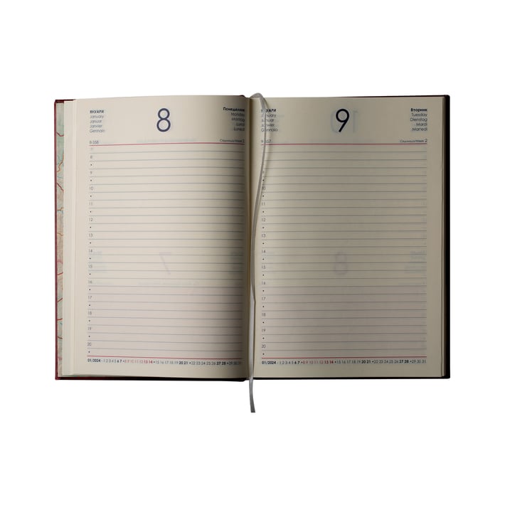 Календар-бележник Мадера, с дати, A5, кожена подвързия, син