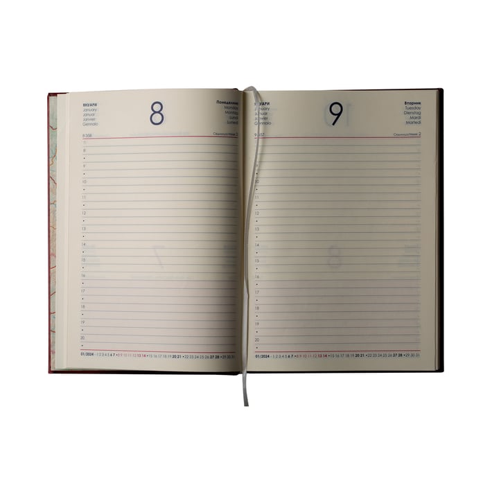 Календар-бележник Мадера, с дати, A5, кожена подвързия, цвят злато