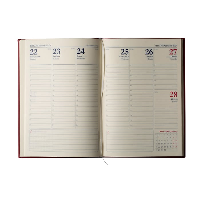 Календар-бележник, седмичник Галант, A4, бордо