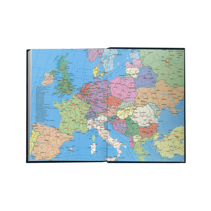 Календар-бележник Европа, с дати, A5, кожена подвързия, черен