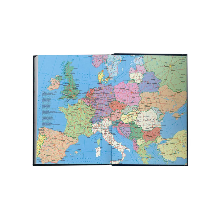 Календар-бележник Европа, с дати, A5, кожена подвързия, син