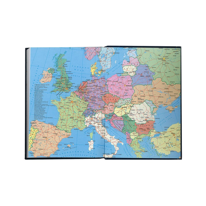 Календар-бележник Европа, с дати, A5, кожена подвързия, зелен