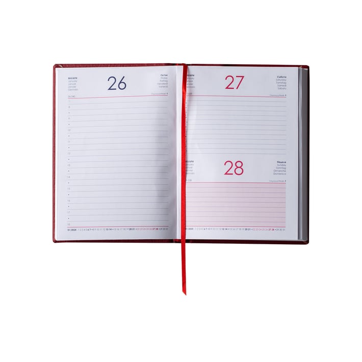 Календар-бележник Казанова, с дати, 10 x 15 cm, кожена подвързия, бордо