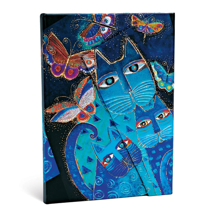 Paperblanks Тефтер Blue Cats and Butterflies, Midi, твърда корица, 80 листа