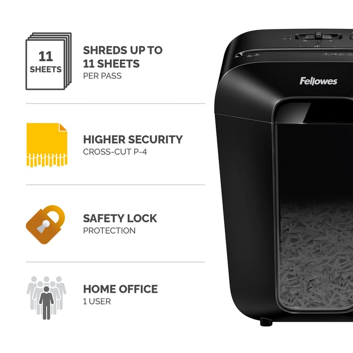 Fellowes Шредер за унищожаване на документи Powershred LX70, Cross-Cut, черен, 11.5 L