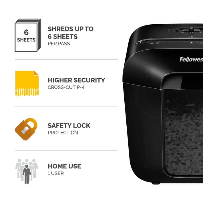 Fellowes Шредер за унищожаване на документи Powershred LX25, P-4, Cross-Cut, черен