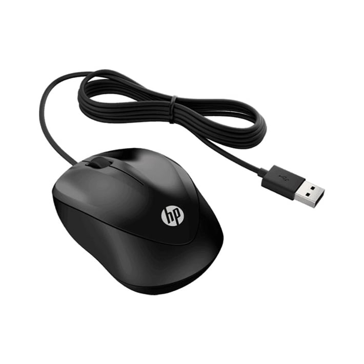 HP Мишка 1000 4QM14AA, с кабел, USB, черна