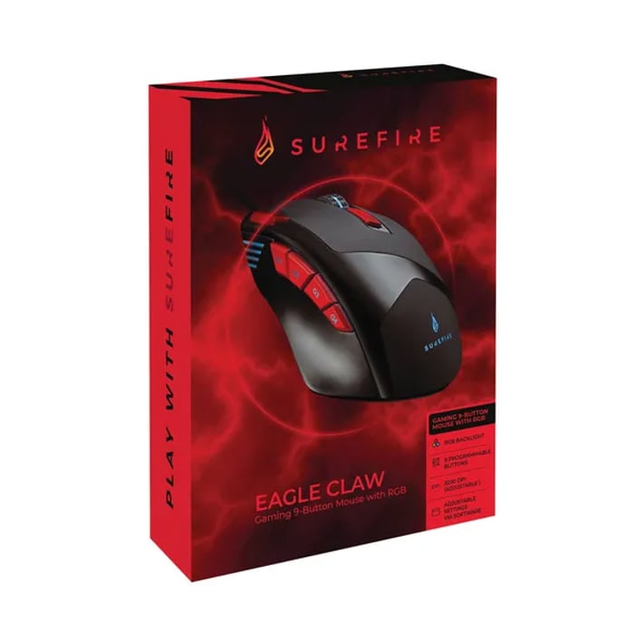 SureFire Мишка Eagle Claw, геймърска, с кабел, 9 бутона, RGB