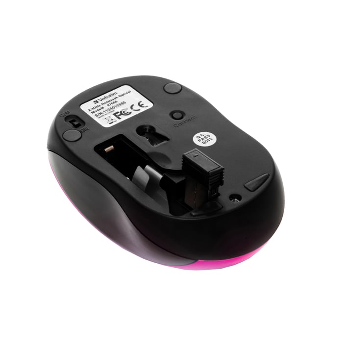 Verbatim Мишка Go Nano, безжична, оптична, USB, 1600 dpi, розова