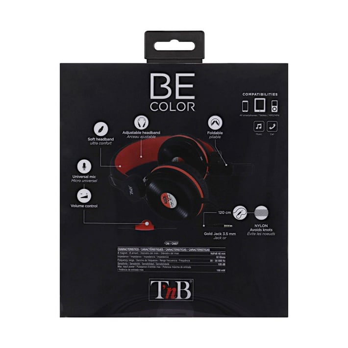TNB Слушалки Be Color, с кабел и микрофон, черно-червени