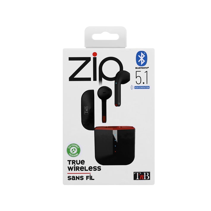 TNB Слушалки Zip TWS, безжични, с Bluetooth, със зареждащ кейс, черни