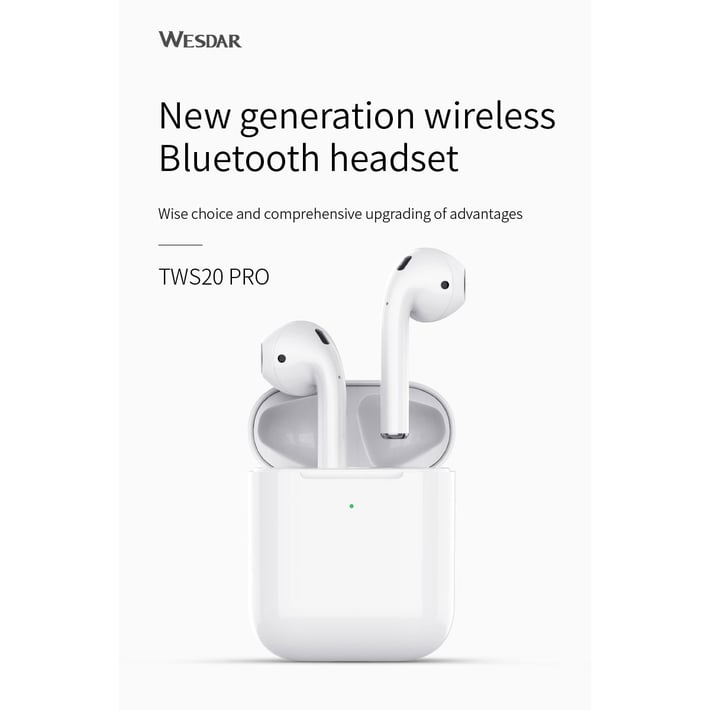Wesdar Слушалки TWS20PRO , безжични, с Bluetooth, със зареждащ кейс, бели