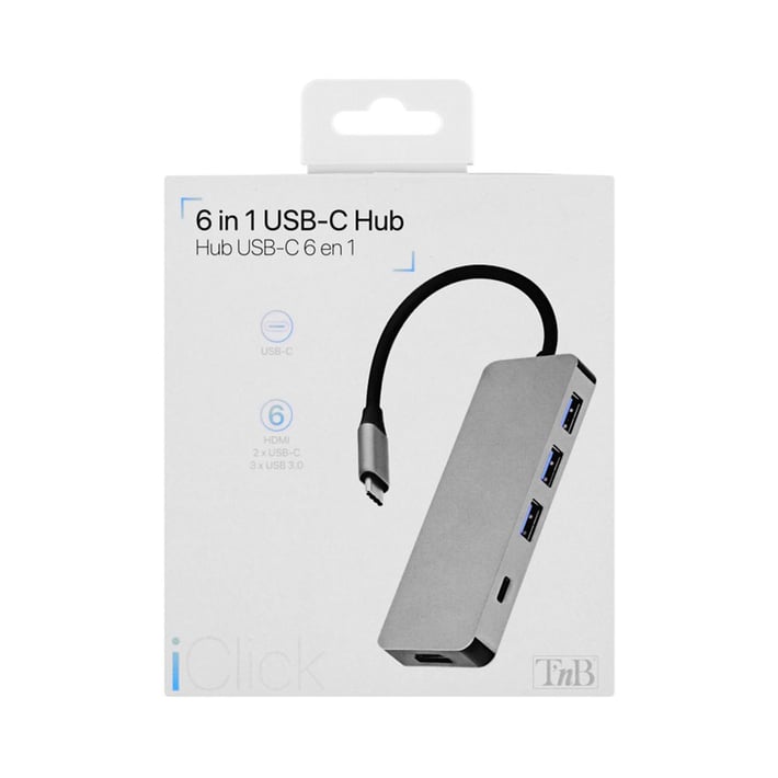 TNB USB Хъб 6 в 1, Type-C, сив