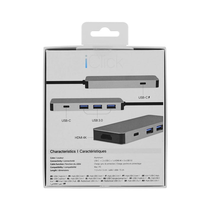 TNB USB Хъб 6 в 1, Type-C, сив