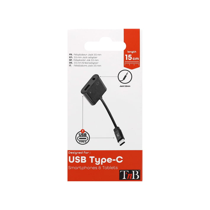 TNB Адаптер, 4 порта, USB Type-C към 3.5 mm жак, черен