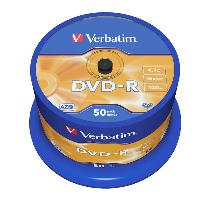 Verbatim DVD-R, 4.7 GB, 16x, AZO покритие, 50 броя в шпиндел