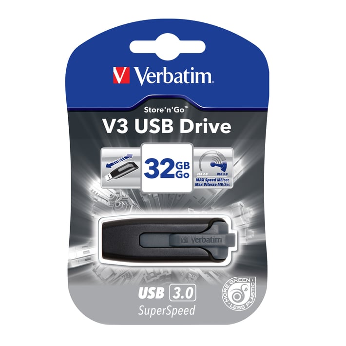 Verbatim USB флаш памет V3, USB 3.0, 32 GB, черна