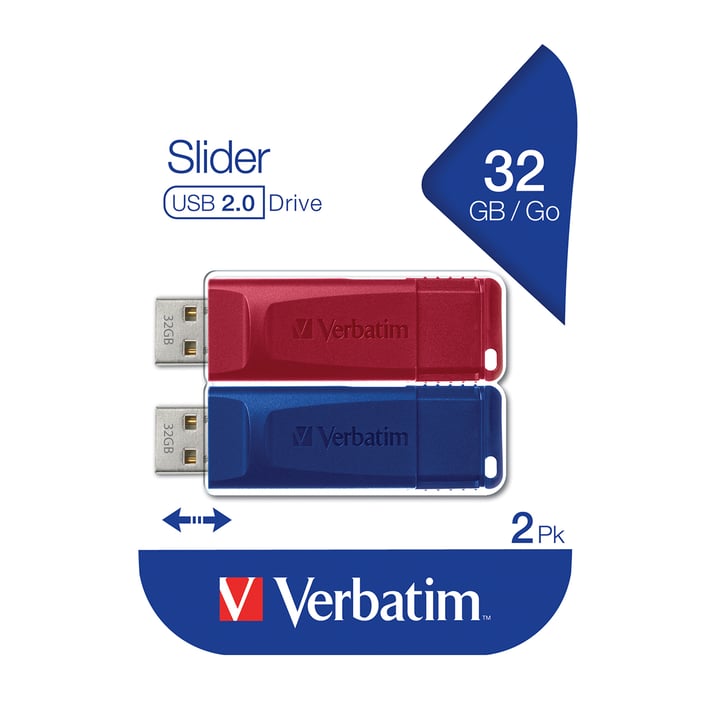 Verbatim USB флаш памет Slider, USB 2.0, 32GB, 2 броя