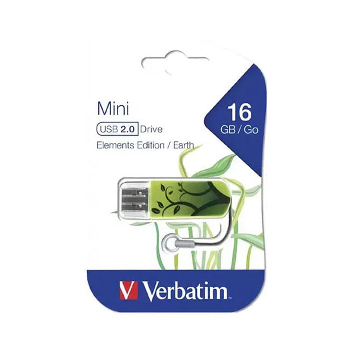 Verbatim USB флаш памет Mini Elements, USB 2.0, 16 GB, земя