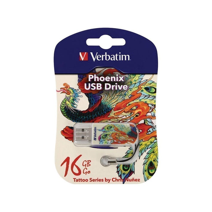 Verbatim USB флаш памет Mini Tattoo, USB 2.0, 16 GB, феникс