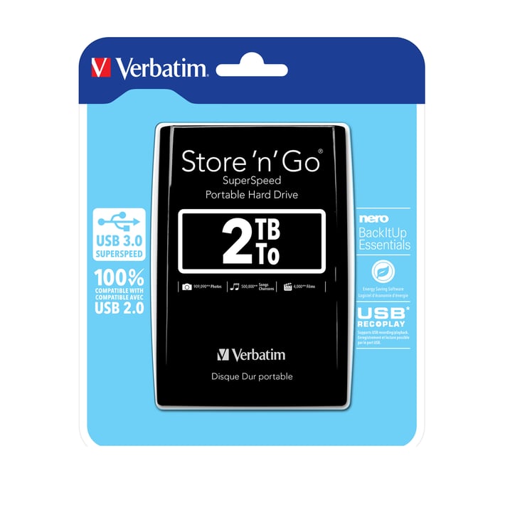 Verbatim Външен HDD твърд диск, 2.5'', USB 3.0, 2 TB, черен