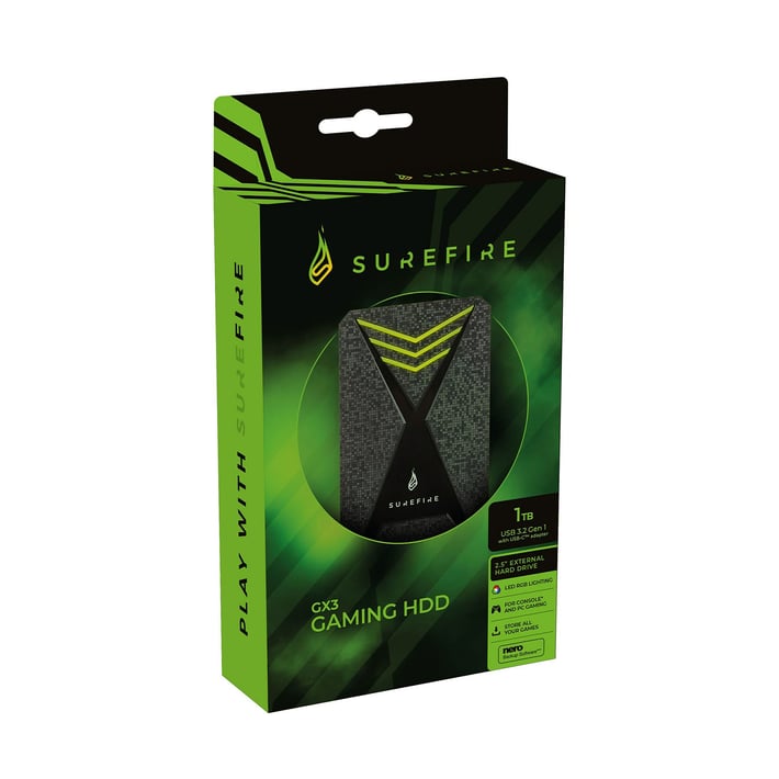 SureFire Външен HDD твърд диск Bunker, 1 TB, USB 3.2, черен
