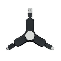 Преходник Spincable, USB, micro USB, Type C, черен