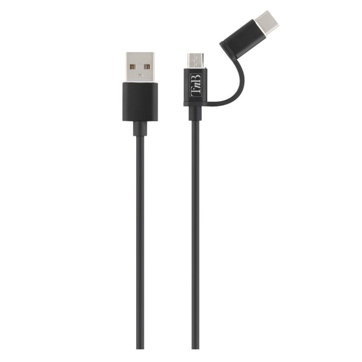 TNB Кабел 2 в 1, USB/USB micro B и USB C, 1 m, черен
