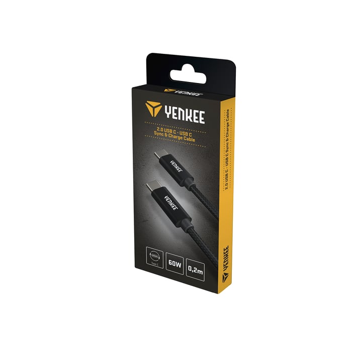 Yenkee Кабел USB Type-C към USB Type-C, 0.2 m, черен