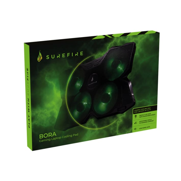 SureFire Стойка за лаптоп Bora, охлаждаща, геймърска, зелена