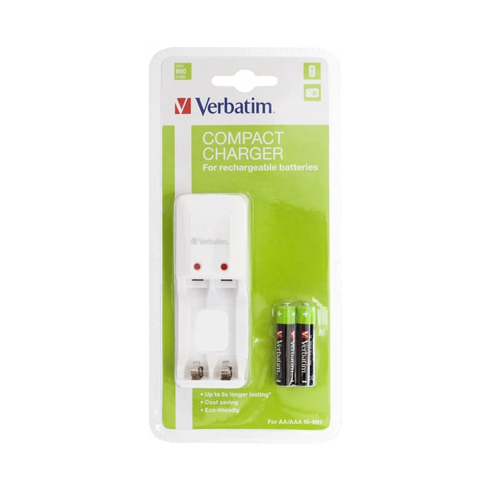 Verbatim Зарядно устройство, с ключени 2 батерии ААА, 1000 mAh