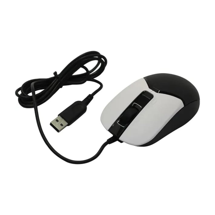 A4Tech Мишка Fstyler FM12S, с кабел, безшумна, бяло-черна