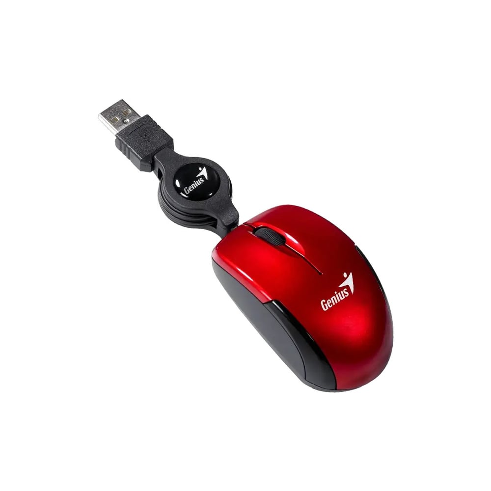Genius Мишка Micro Traveler, с кабел, USB Type-A, червена