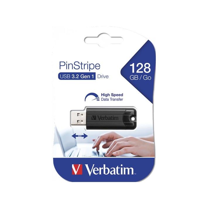 Verbatim USB флаш памет Pinstripe, USB 3.2 G1, 128 GB, черна